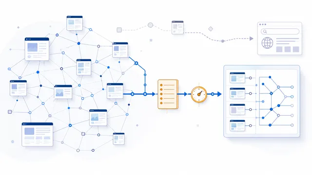 Website link graph feeding an Ahrefs-style backlink index through a controllable crawler route