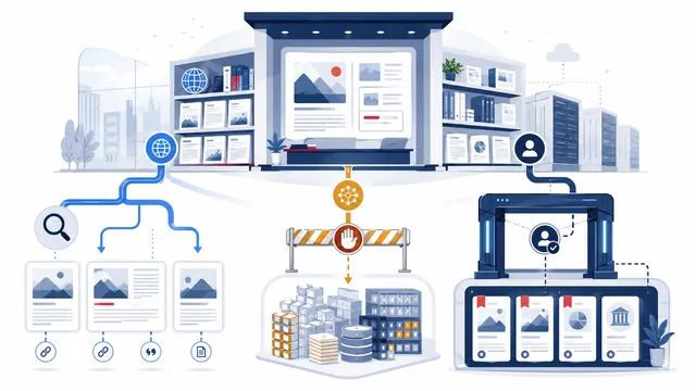 Publisher website allowing search discovery, blocking selected AI training access, and protecting subscriber content with server controls