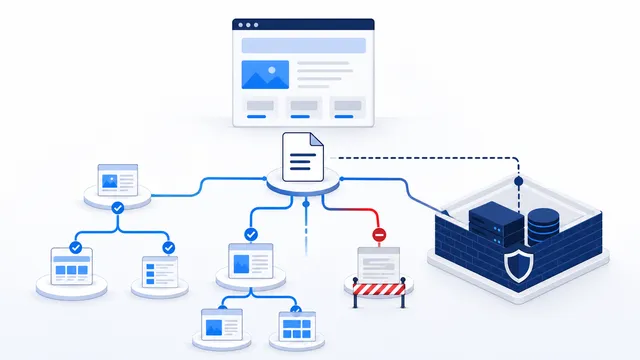 Root-level crawler policy directing public and blocked website paths while private content uses separate server-side security